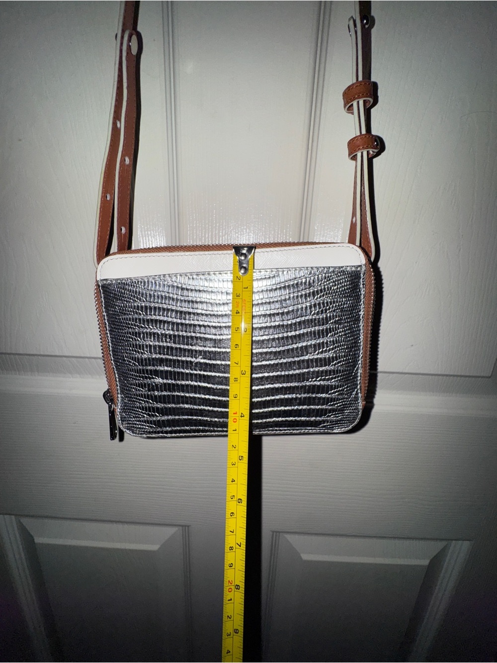 Brahmin Silver Metallic Brown Leather Lizard Embossed Crossbody Organizer Bag - Picture 11 of 15